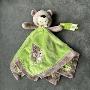 Carters Best Friends Teddy Bear Baby Lovey Security Blanket Brown Green Satin